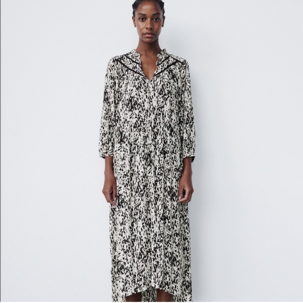 Zara Brown and White Abstract Dress Cutout Neckline
